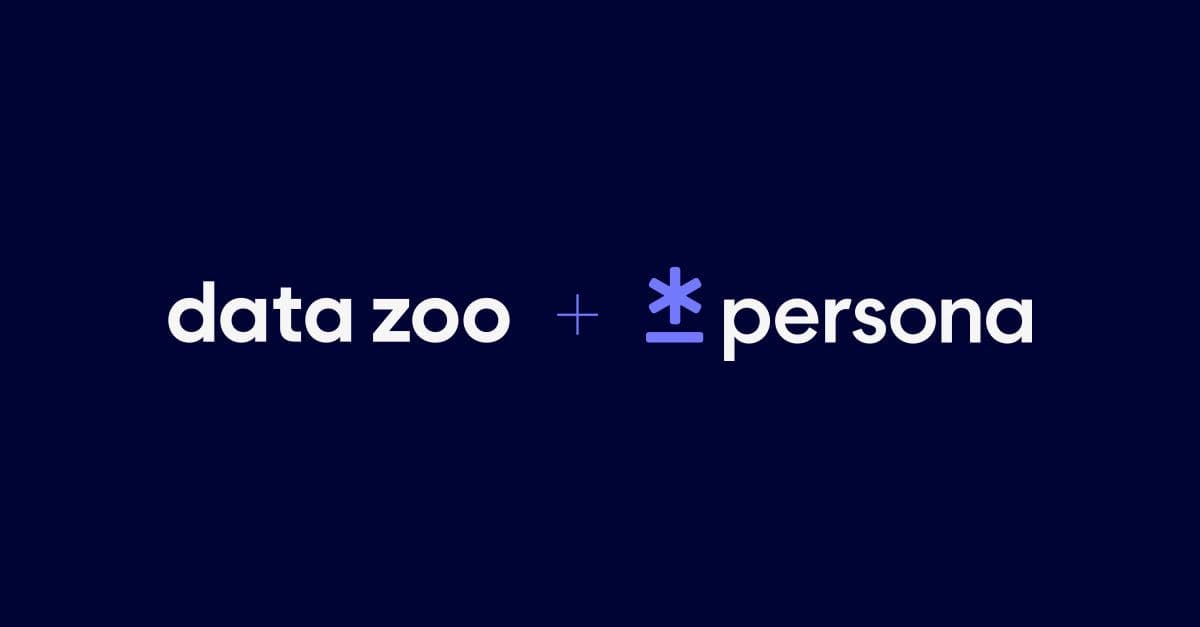Data Zoo and Persona logos side by side, joined by a plus sign, on a dark navy background