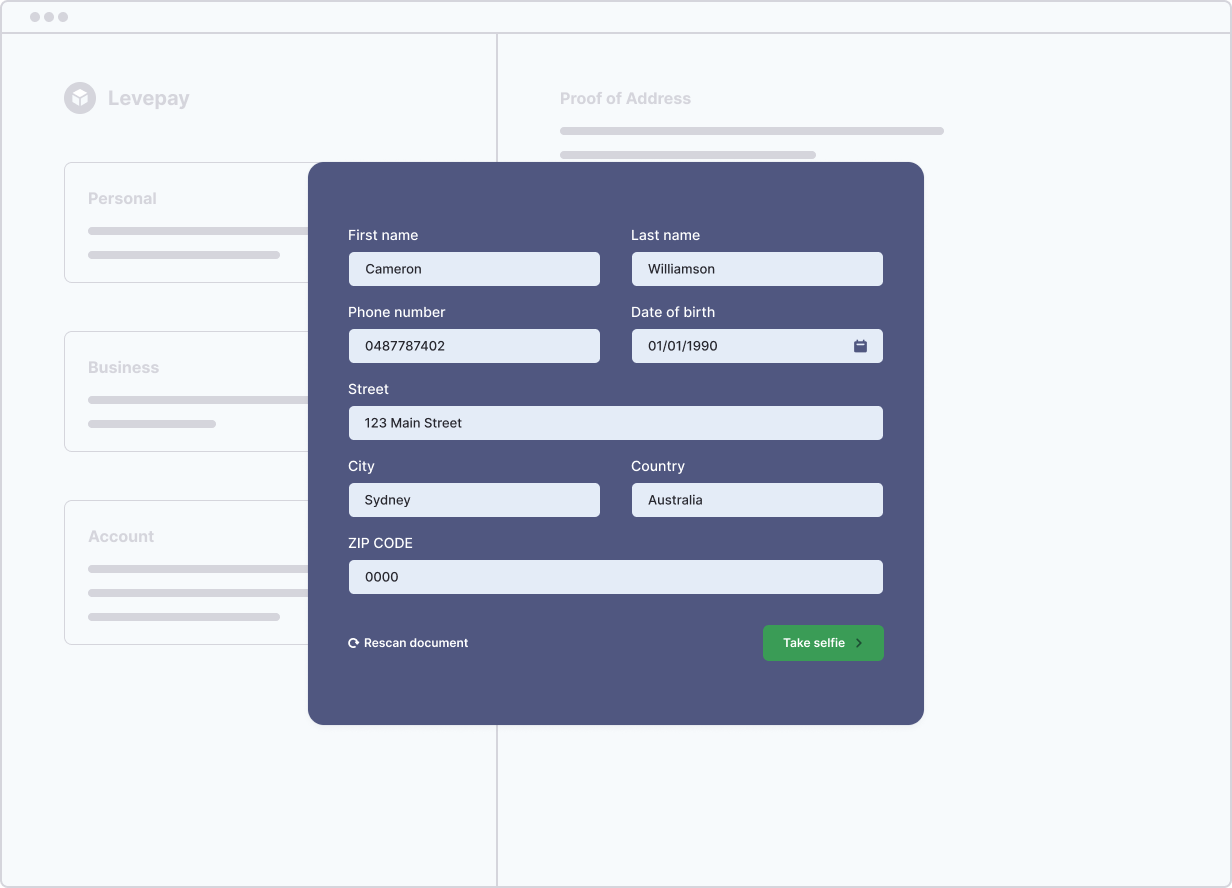 A UI form with key ID information in each field from an example customer.