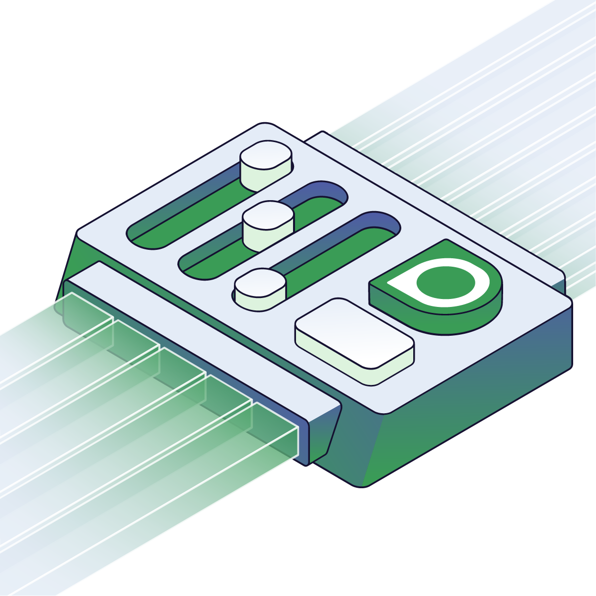 Illustration depicting settings/buttons/filters on top of streams representing data.